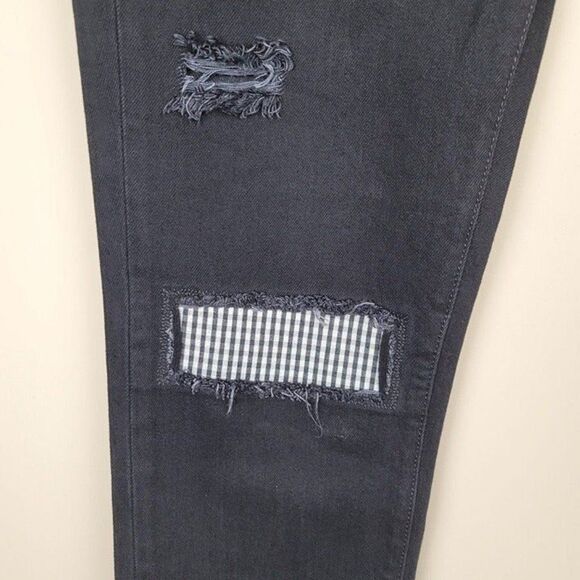Parker Smith Black Straight Leg Crop Jeans Gingham Patch Black Size 29 - Picture 8 of 12